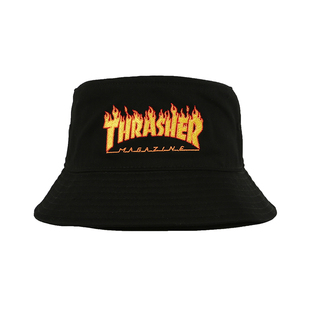 现货 潮玩艺 THRASHER FLAME BUCKET HAT 火焰logo印花遮阳渔夫帽