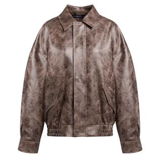 lioness 棕色皮衣外套 麂皮绒 美式复古宽松廓形飞行员夹克美拉德