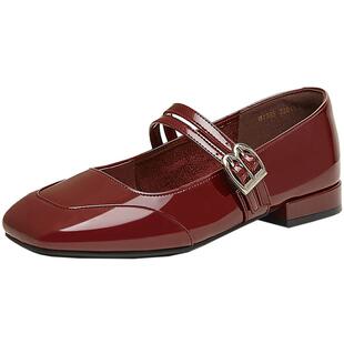 百思图2025春季新款商场同款简约法式玛丽珍鞋粗跟女单鞋M1335AQ5