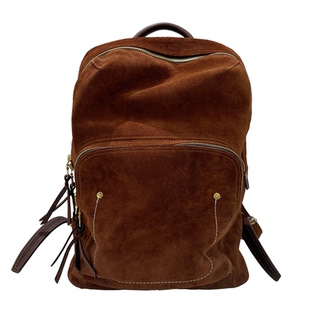 个性焦糖棕～质感植鞣头层牛皮背包男女款大容量复古马皮双肩包潮