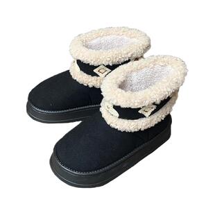 加绒加厚高级感厚底中筒靴女冬季保暖防滑时尚外穿复古拼色雪地靴