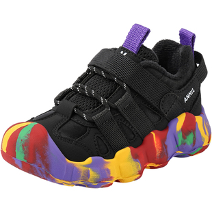 安奈儿男童运动鞋黑色2026新款冬季皮面防水加绒二棉儿童鞋子棉鞋