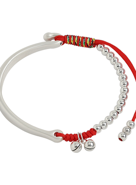 纯银宫铃手链女999足银手绳红绳宝宝儿童新生儿百天礼物银饰手串