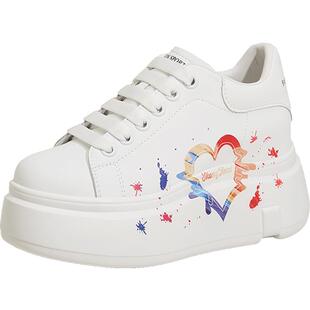 厚底小白鞋女内增高10cm达人明星同款2025春新款小个子休闲运动鞋