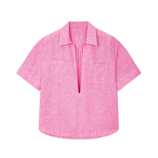 Juicy Couture橘滋衬衫女仿麻感休闲刺绣短袖外罩