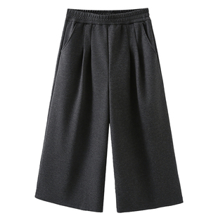 秋冬阔腿裤女大码2025新款胖mm200斤松紧腰加绒加厚宽松八分靴裤