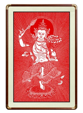 朱砂画文殊菩萨藏传唐卡风格客厅玄关书房茶室会所客厅装饰画挂画