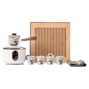 画续草木灰手绘熊猫煮茶壶茶具套装侧把壶多功能电陶炉烧水煮茶炉