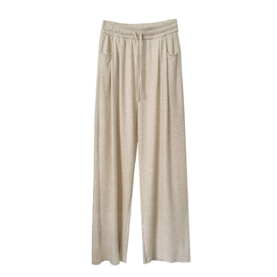 糯米薄款针织阔腿裤女春秋冬季羊绒新款米色宽松垂感直筒休闲裤子
