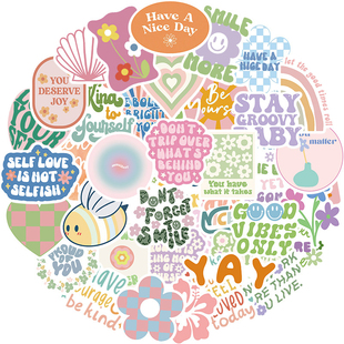 100张粉色系励志语句加油鼓励上岸个性英文贴纸装饰笔记本头盔镜面手账保温杯冰箱电动车汽车文具DIY防水贴纸