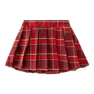 女童毛呢百褶裙秋冬新款韩版儿童加绒加厚格子短裙宝宝韩版半身裙