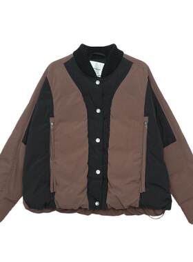 【商场同款】MOVEUP幻走2024冬季新款棒球领撞布拼接短款羽绒服女