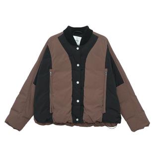 【商场同款】MOVEUP幻走2024冬季新款棒球领撞布拼接短款羽绒服女