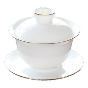 羊脂玉盖碗茶杯单个德化白瓷大号家用泡茶功夫三才碗陶瓷茶碗茶具