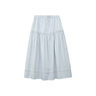 郑买买 海盐奶盖 春夏季新款纯棉休闲百搭通勤打褶法式半身长裙女