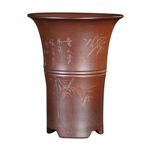 神力精品紫砂花盆柴烧古典高档瓢口透气兰花盆春兰建兰盆家具摆设