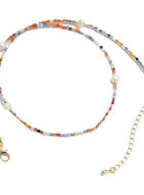 《紫丁花丛》原创天然水晶真珍珠项链女锁骨链气质夏天极细颈链