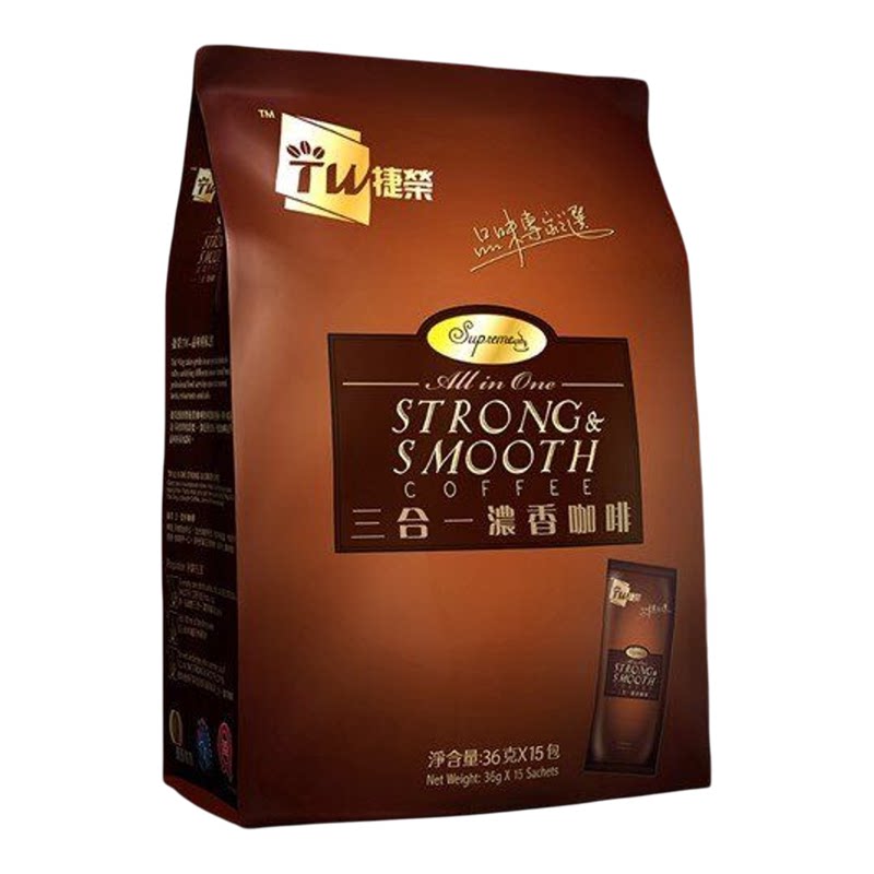 捷荣优惠孖装皇牌系列三合一速溶浓香咖啡36克x15包*2袋装540克x2