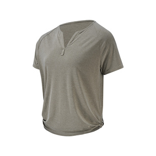 迪卡侬瑜伽服女柔软舒适亨利领扭结健身短袖运动上衣8983800SAT4