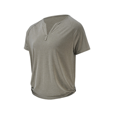 迪卡侬瑜伽服女柔软舒适亨利领扭结健身短袖运动上衣8983800SAT4