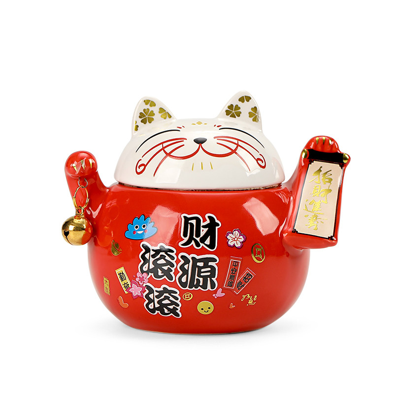招财猫陶瓷卡通糖果密封罐茶叶普耳白茶包装储物罐创意收纳摆件