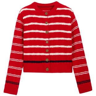 【沈羽洁同款丨马踏春风】LANCY/朗姿26春新款纯羊毛条纹针织开衫