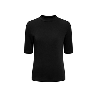 sameuoo散养文化「软屿」黑色短袖t恤夏小高领修身莫代尔混纺上衣