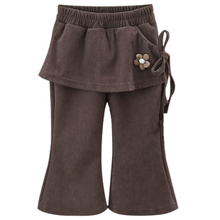 女童裤子不加绒外穿女宝宝秋季超好看假两件裙裤微喇宽松阔喇叭裤