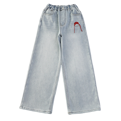 女童加绒裤子一体绒牛仔直筒裤