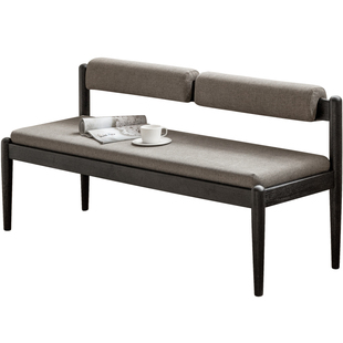 阿纳尼实木长条凳靠背软包长凳黑色休闲简约换鞋凳卧室凳子床尾凳