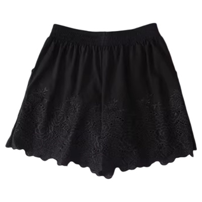 外穿蕾丝短裤口袋宽松高腰阔腿