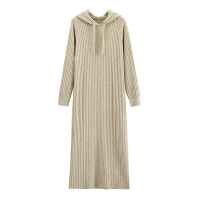 羊毛连帽长袖针织连衣裙女秋冬