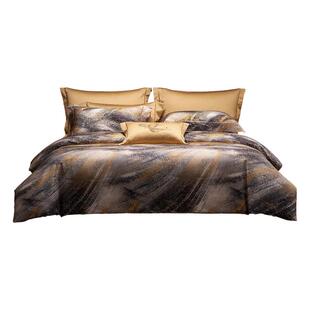 MINE/寐纯棉长绒棉双面磨毛四件套高级印花套件秋冬床笠床单 鎏金