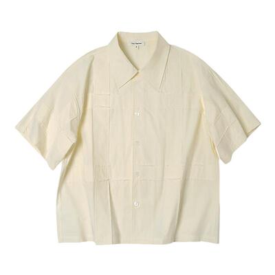 贴布毛边宽松短袖衬衫