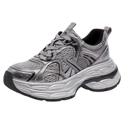 Camel/银弦厚底银色老爹鞋