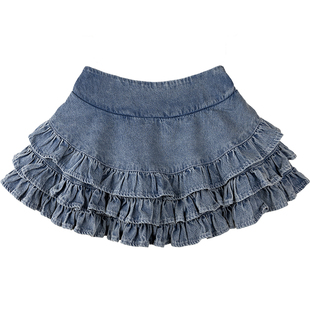 女童软萌百褶牛仔半身裙儿童蛋糕短裙棉宝宝蓬蓬裙子夏季裤裙2026