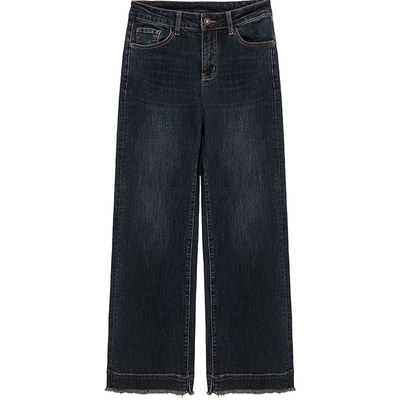 布景牛仔裤女春季新品时尚宽松直筒裤脚毛边阔腿裤长裤6639