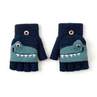 儿童冬季写字手套男孩翻盖半指露指学生写作业保暖男女童手套冬天