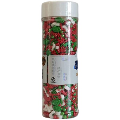 圣诞装饰彩糖珠红绿叶子蛋糕食用