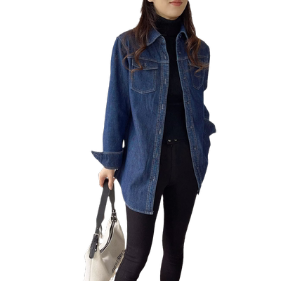 淘季直筒韩版纽扣长牛仔棉衬衫女