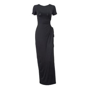 欧美风女装ins网红街拍时尚纯色抽褶系带不规则高开叉度假风长裙