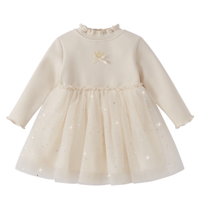 [抗菌锁温]女童连衣裙宝宝秋冬高领加绒蓬蓬网纱裙子女儿童公主裙