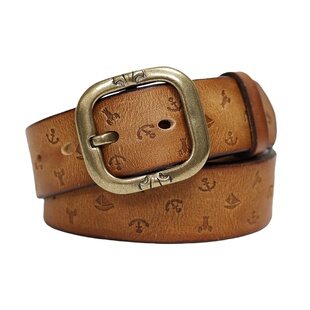 手工皮带复古头层牛皮皮带女真皮个性花纹百搭牛仔裤铜扣休闲腰带