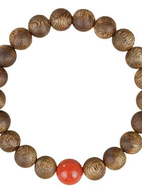 天然柿子红南红玛瑙奇楠沉香手串