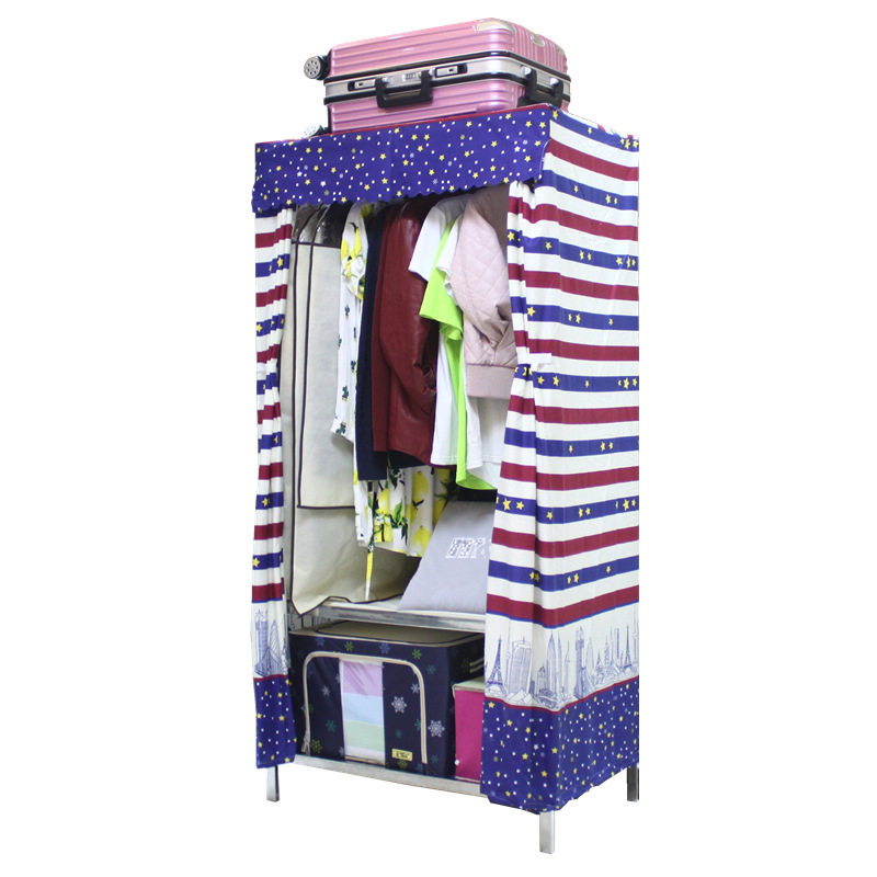 小号单人简易衣柜学生宿舍收纳储物柜组装加固金属不锈钢钢架衣橱