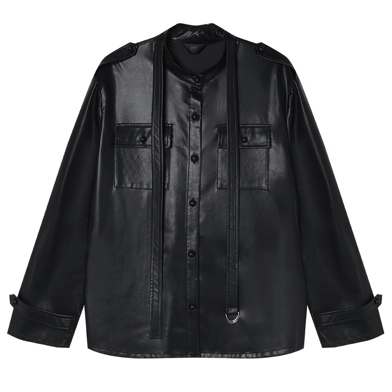 白鹿语复古老钱风仿皮外套