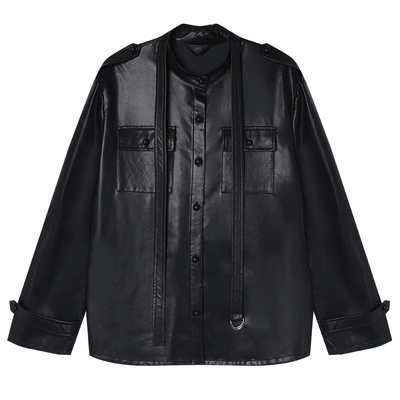 白鹿语复古老钱风仿皮外套