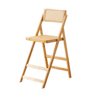 可折叠吧台椅家用现代简约高脚凳实木酒吧椅餐厅日式藤编靠背椅子