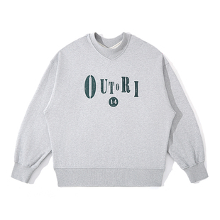 OUTORI 460G重磅美式复古卫衣男春秋纯棉双V领宽松休闲长袖上衣潮