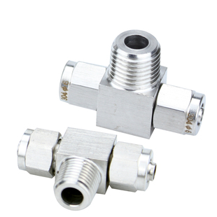 304不锈钢快拧三通接头终端气管软管四氟管接头ZG1/8 1/4中间螺纹